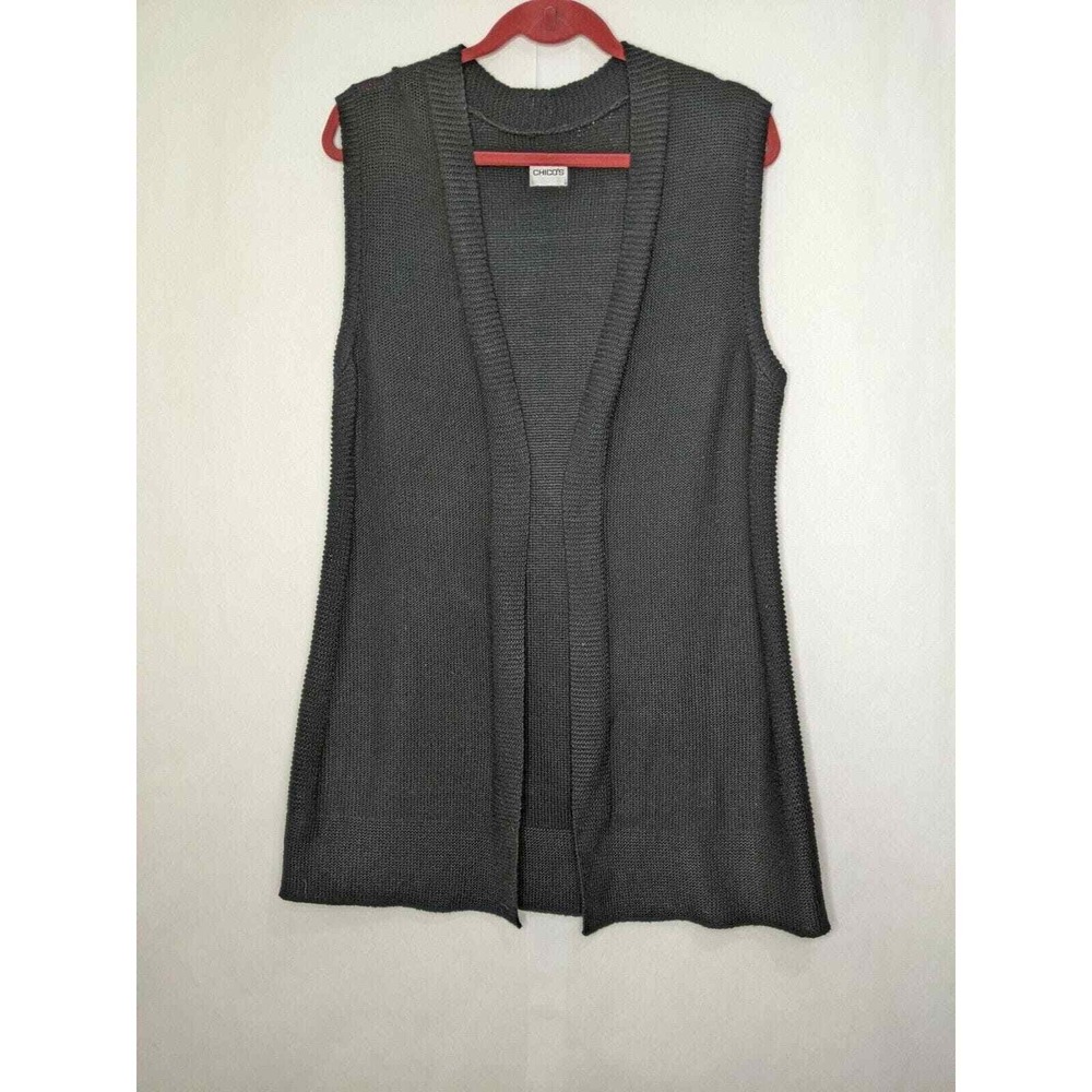 Chicos Women's Black Open Front Sleeveless Vest Size 2 Knitted
